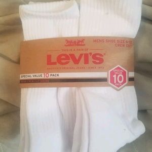 Levi's 10 Pair White Crew Socks 6-12 Full Cushion.
